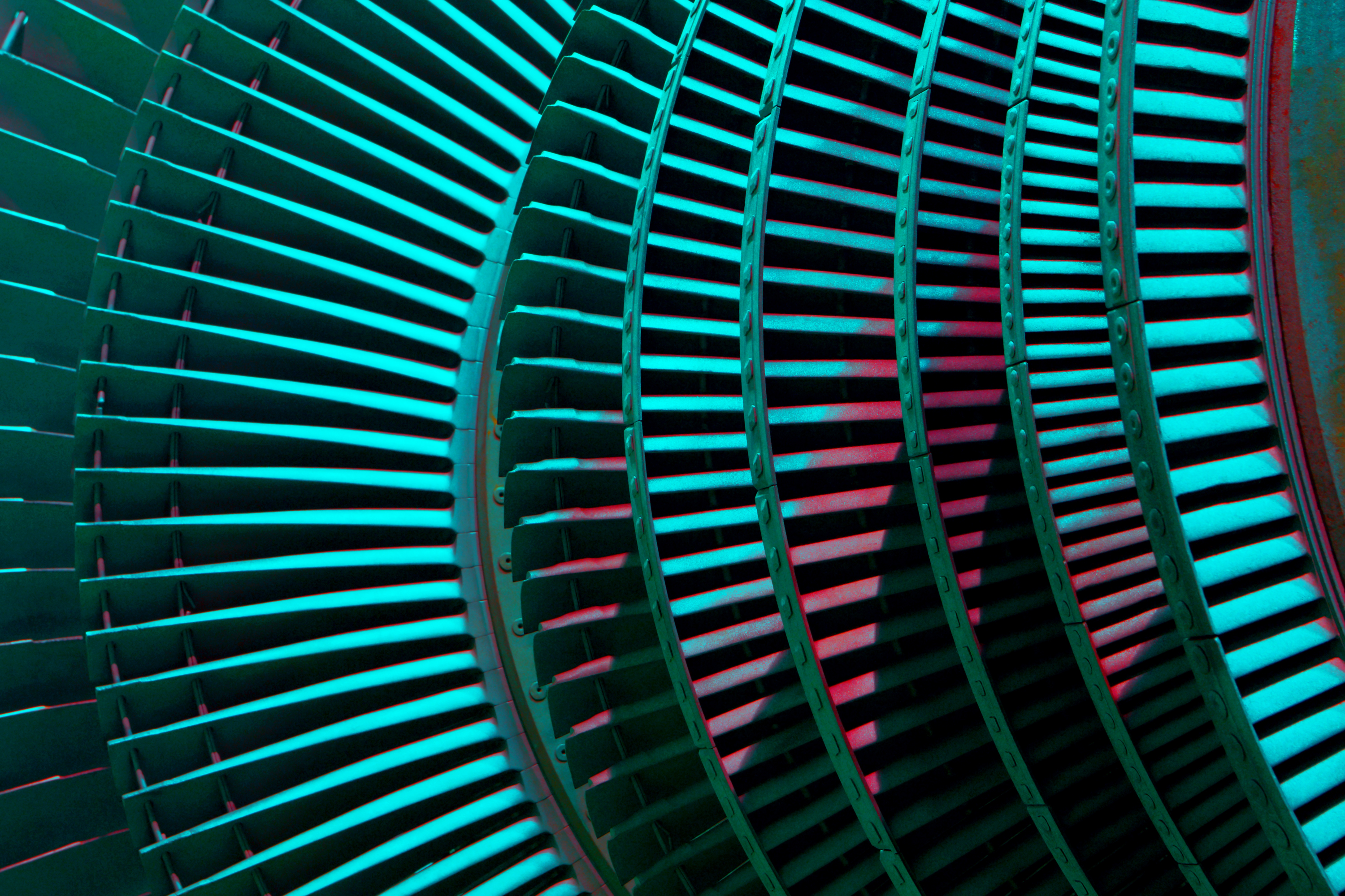 Closeup of blades of a turbine engine
